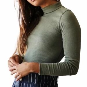 Free People Olive Green Long Sleeve Top